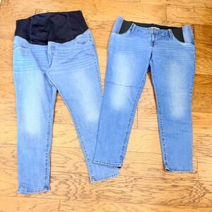 Lot of 2 Isabel Maternity Women 16/33R Jegging Blue Denim Over Belly Side Panel